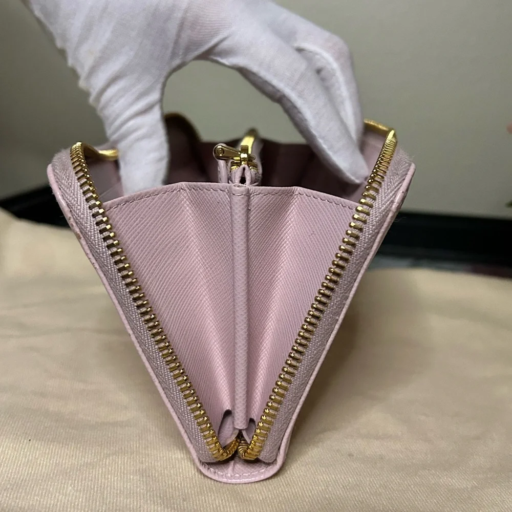 Prada Saffiano Lux Zip-Around Wallet (Light Pink) w/ Gold Logo